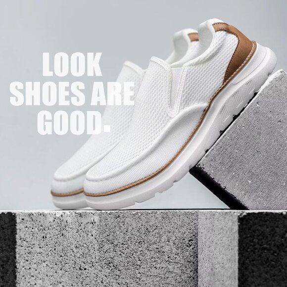 〽️Closed Toe Loafers Sneakers Men\'s White Mesh Slip On Lightweight Soft Sole main image 5